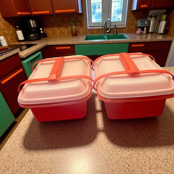 Vintage Tupperware Pak N Carry Lunch Box Handle Sandwich 1254 1255 Paprika Lot 2 - Picture 9 of 9